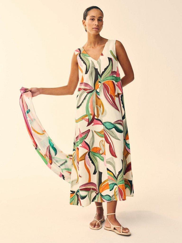 Poppy Linen Blend Maxi Dress in NAT PR - MIXED