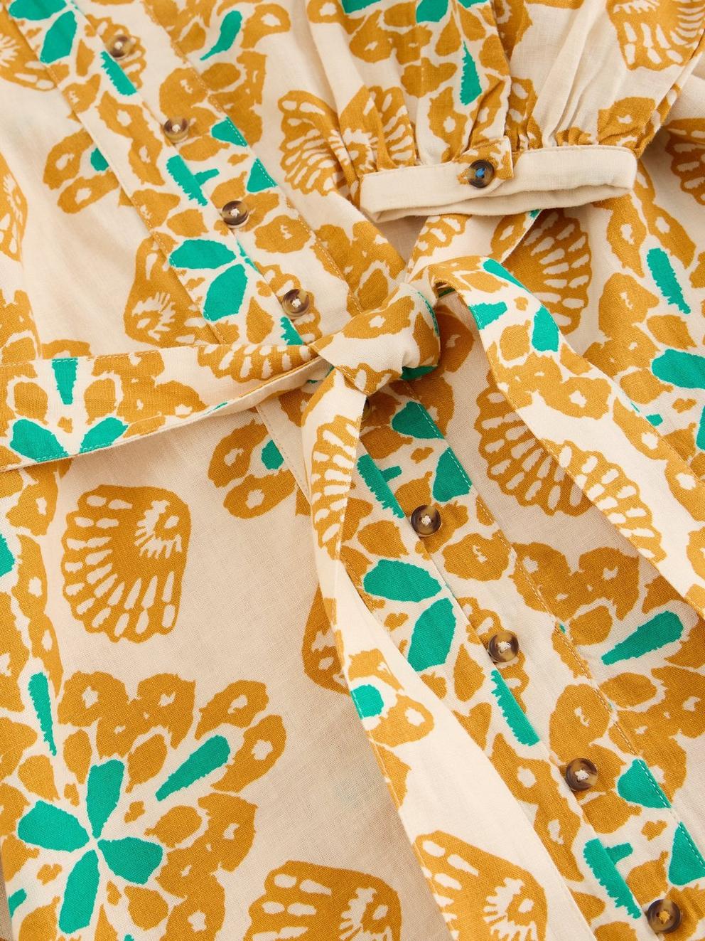 Petra Linen Blend Printed Dress in YELLOW PR - FLAT DETAIL