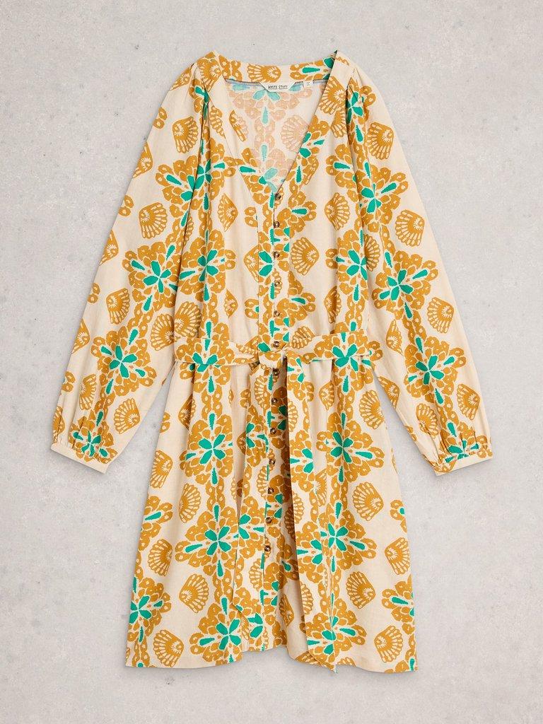 Petra Linen Blend Printed Dress in YELLOW PR - FLAT FRONT