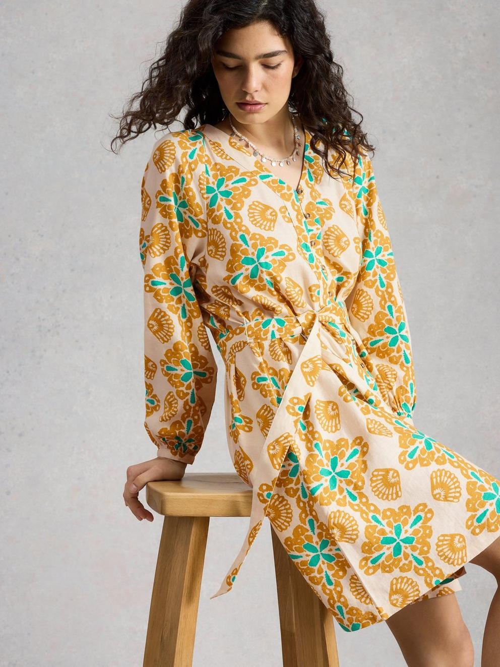 Petra Linen Blend Printed Dress in YELLOW PR - LIFESTYLE