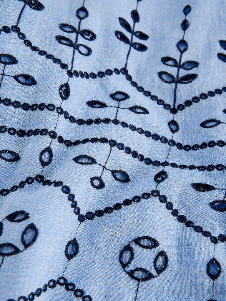 Kate Broderie Midi Dress in CHAMB BLUE - FLAT DETAIL