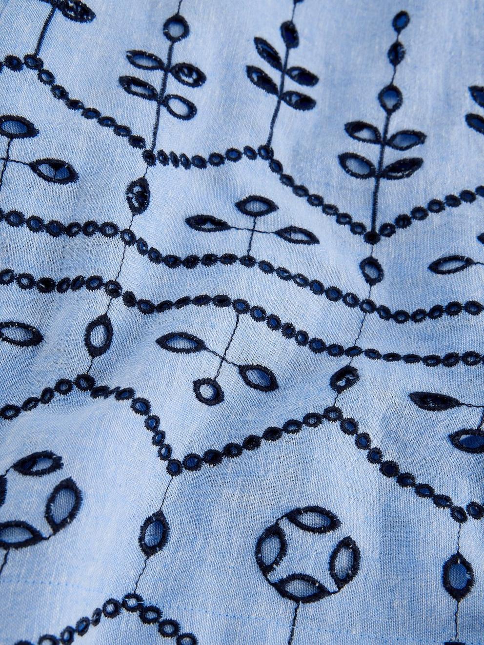 Kate Broderie Midi Dress in CHAMB BLUE - FLAT DETAIL