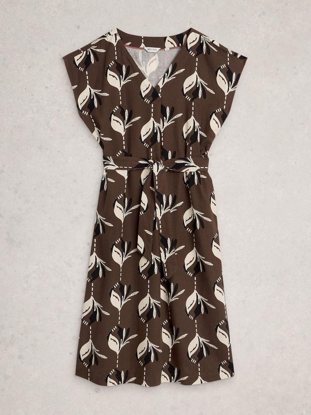 Mimi Linen Blend Dress in BROWN PR - FLAT FRONT