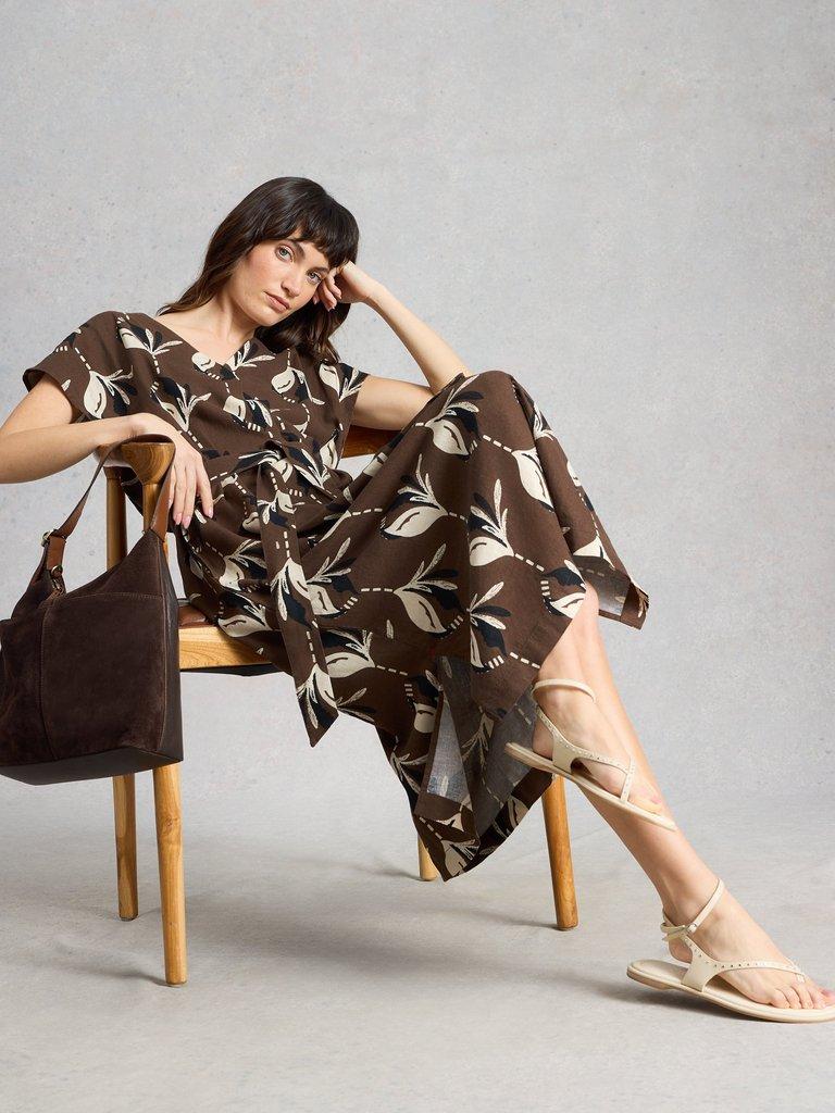 Mimi Linen Blend Dress in BROWN PR - LIFESTYLE