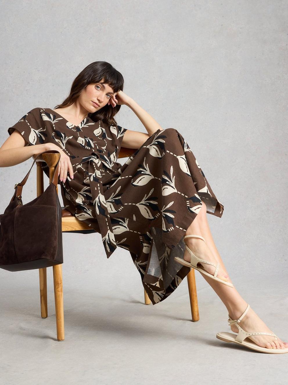 Mimi Linen Blend Dress in BROWN PR - LIFESTYLE