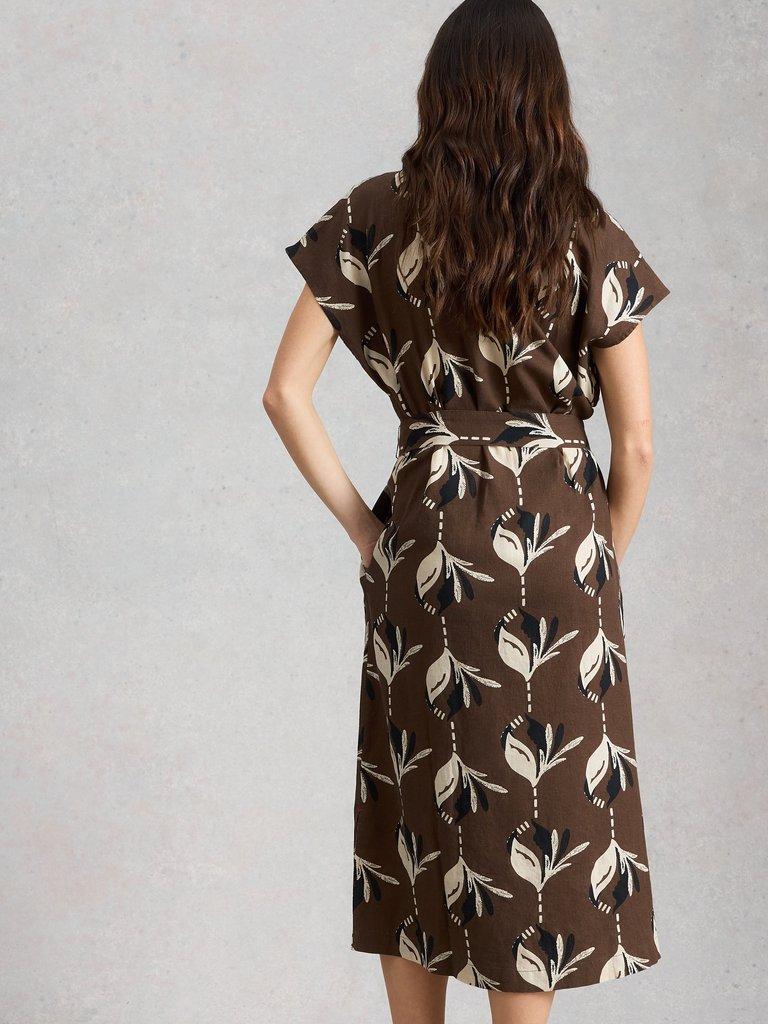 Mimi Linen Blend Dress in BROWN PR - MODEL BACK