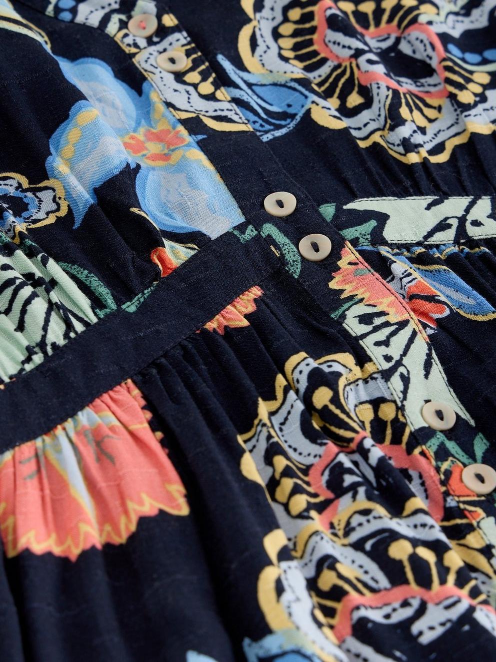 Phoebe V Neck Dress in NAVY MULTI - FLAT DETAIL