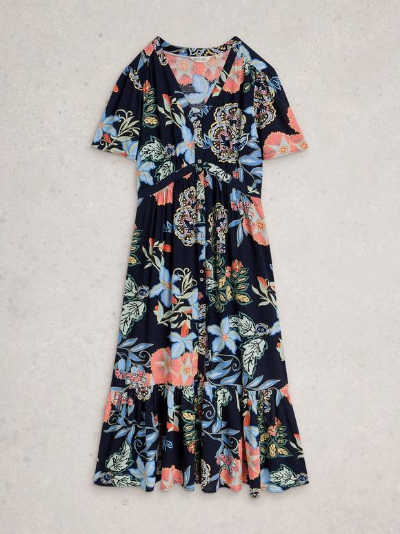 Kate Linen Blend Dress in NAVY PRINT | White Stuff