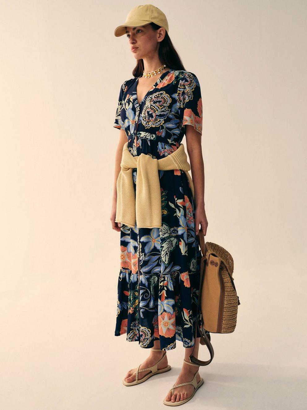 Phoebe V Neck Dress in NAVY MULTI - MIXED