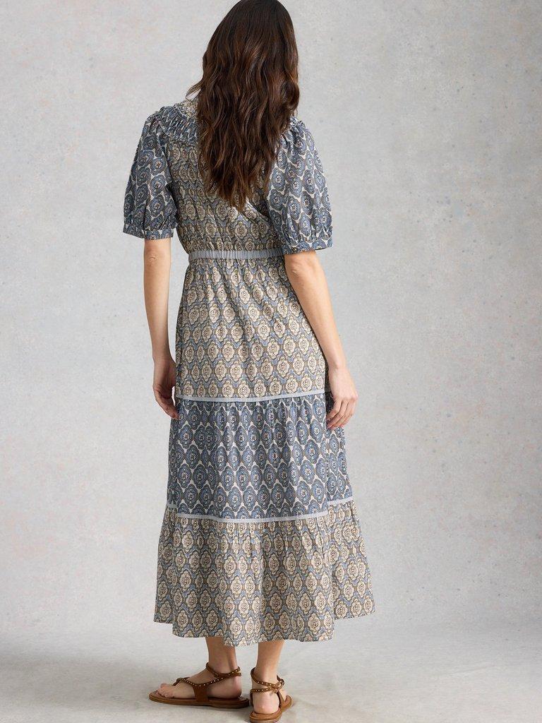 Ariel Midi Dress in BLUE MLT - MODEL BACK
