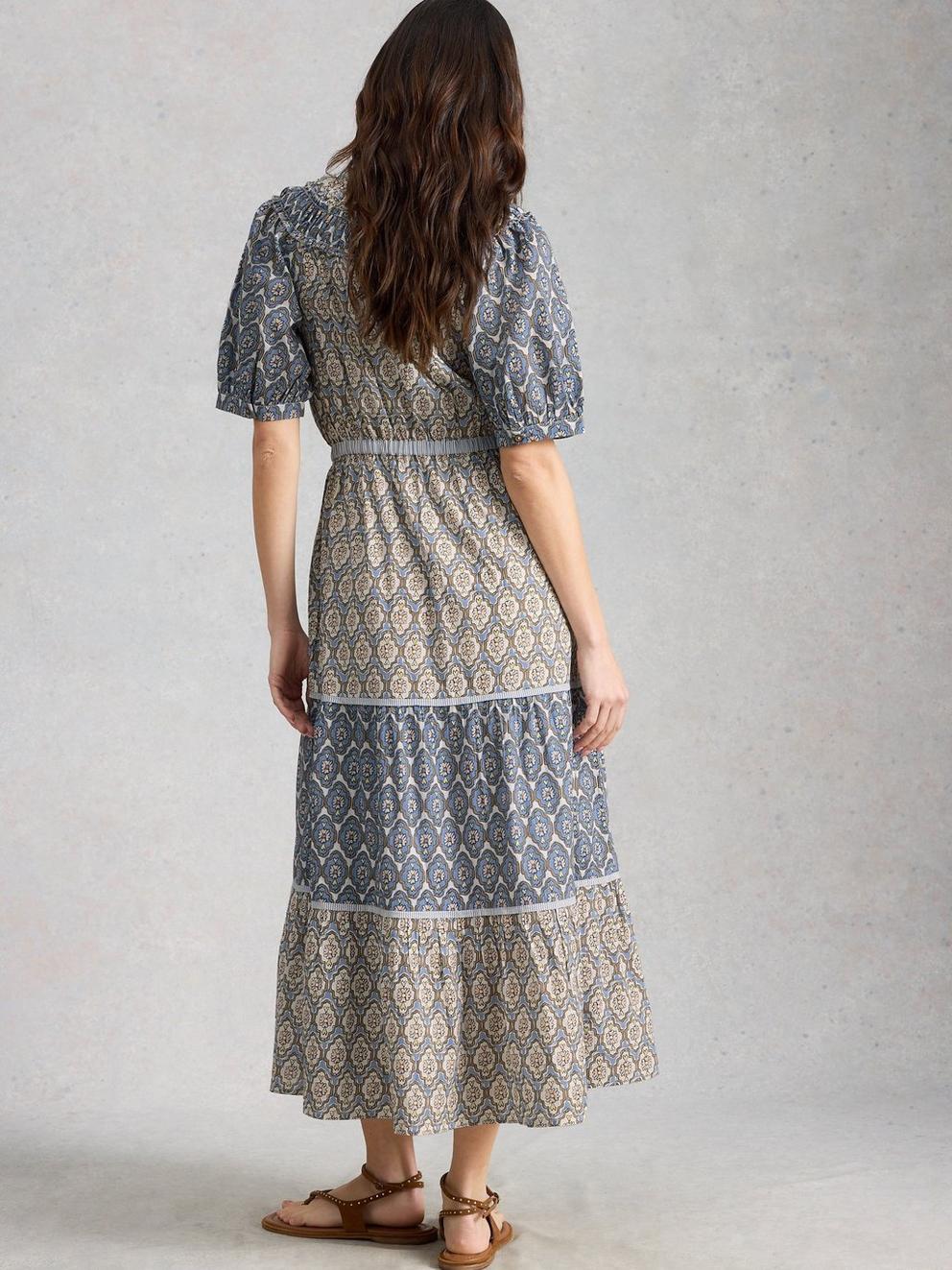 Ariel Midi Dress in BLUE MLT - MODEL BACK