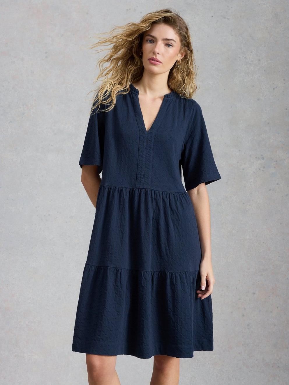 Sophia Jersey Dress in DARK NAVY - MODEL DETAIL