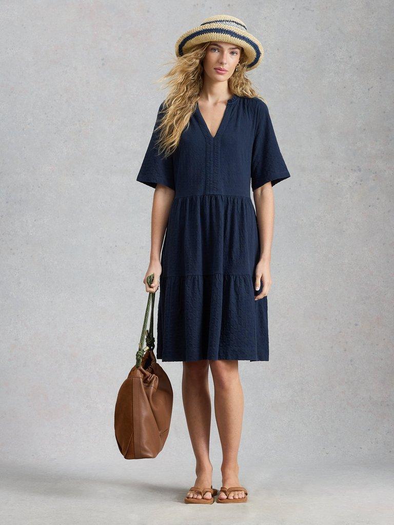 Sophia Jersey Dress in DARK NAVY - MODEL FRONT