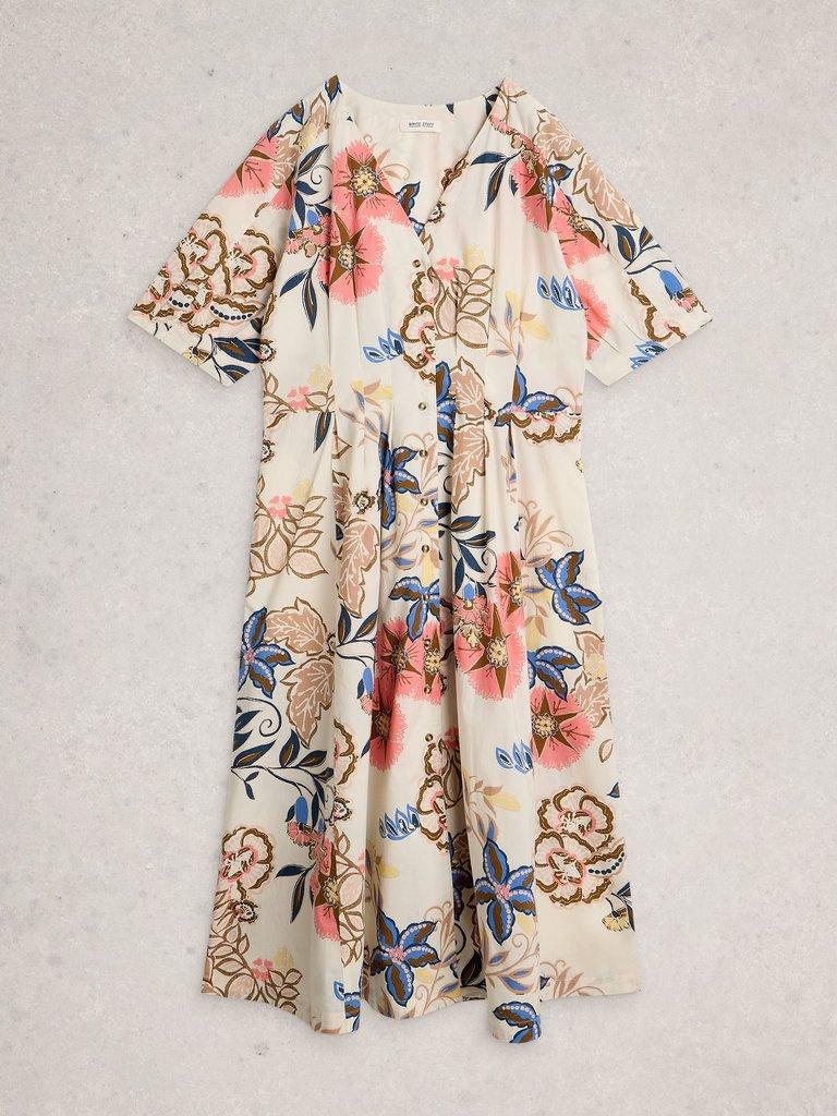 Kate Button Through Midi Dress in IVORY PR - FLAT FRONT