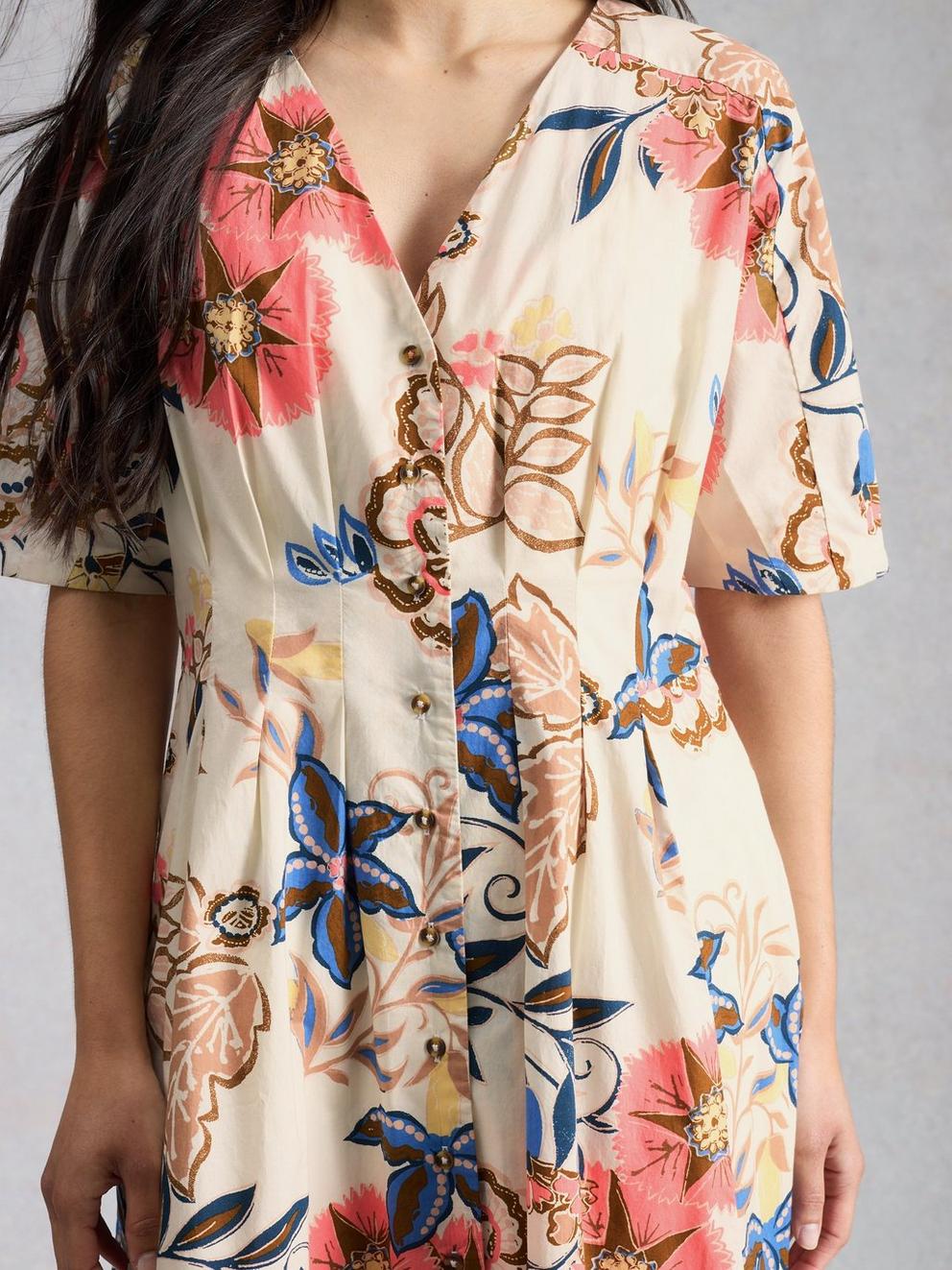 Kate Button Through Midi Dress in IVORY PR - MODEL DETAIL