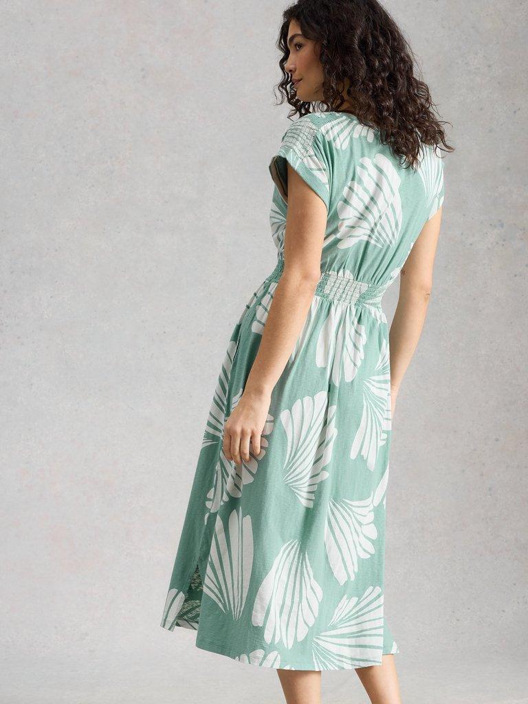 Mina Jersey Dress in TEAL PR - MODEL BACK