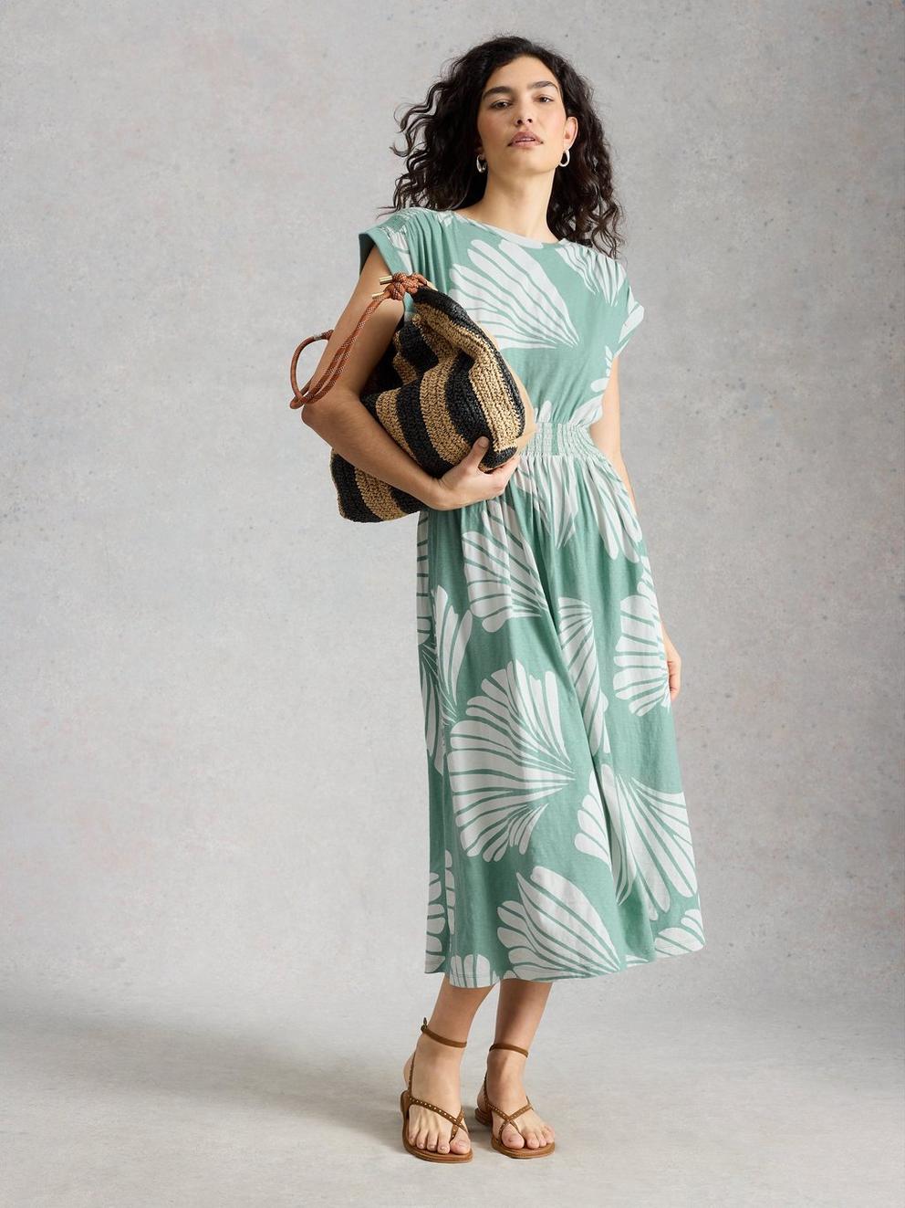 Mina Jersey Dress in TEAL PR - MODEL FRONT