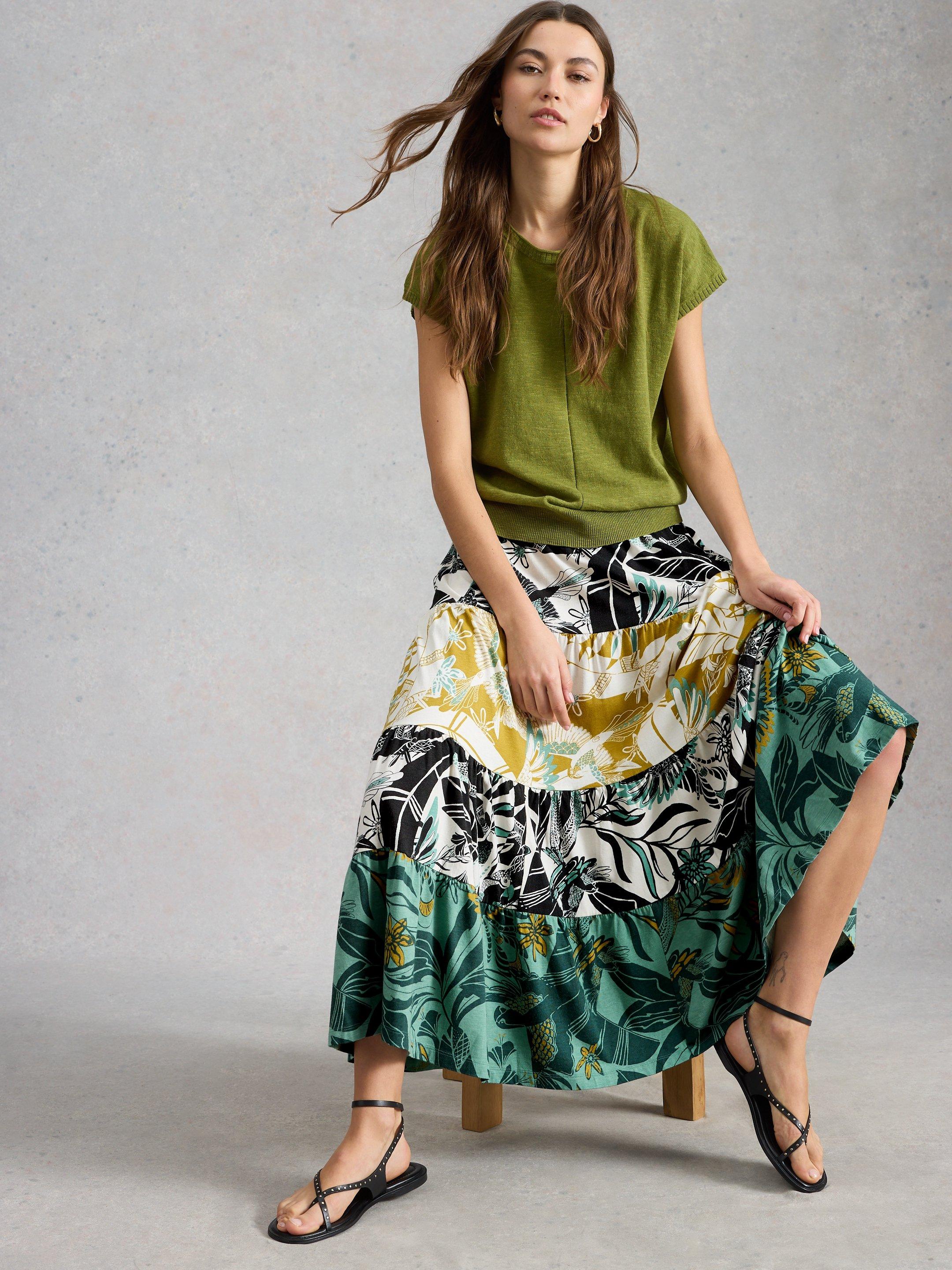 Clementine Jersey Maxi Skirt in IVORY MULTI | White Stuff
