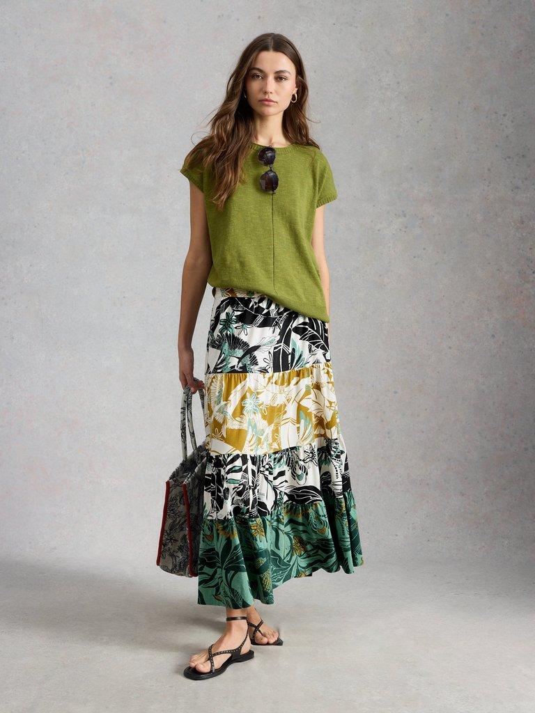 Clementine Jersey Maxi Skirt in IVORY MLT - MODEL FRONT