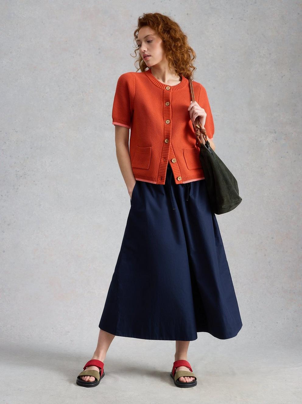 Lauryn Poplin Wide Leg Crop in DARK NAVY - MODEL FRONT