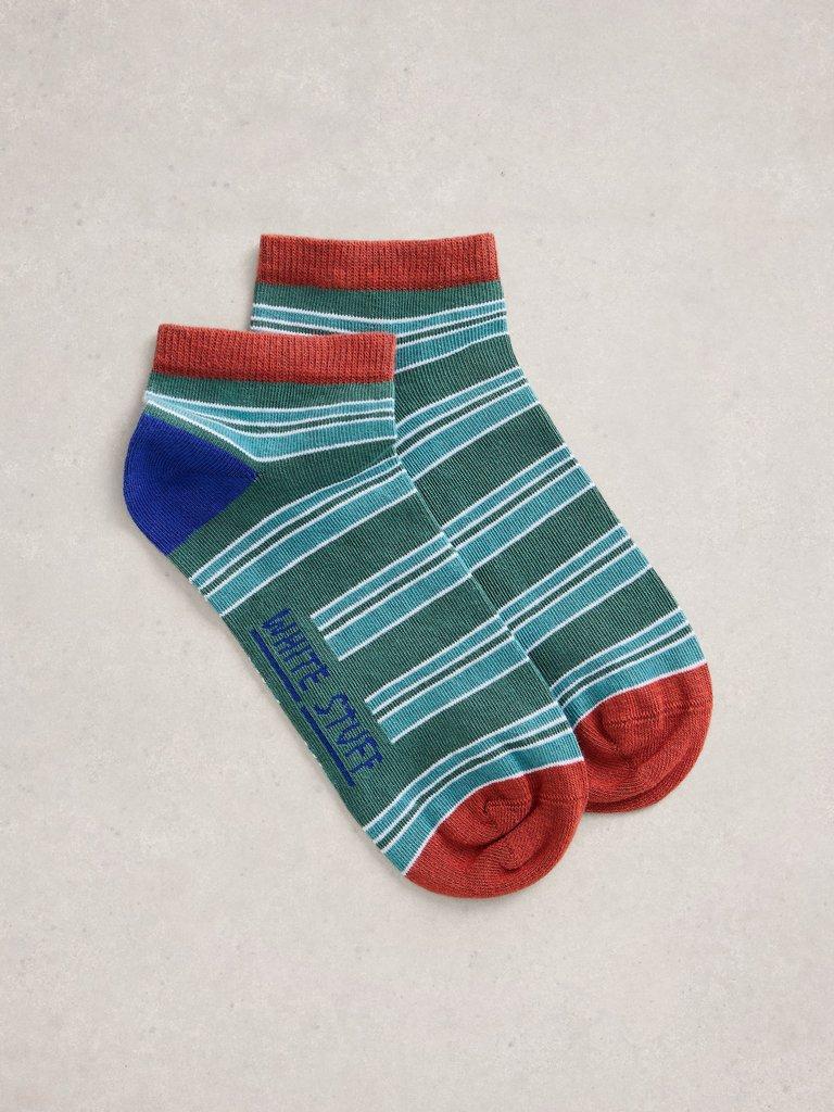 Striped Trainer Sock in GREEN MLT - FLAT FRONT