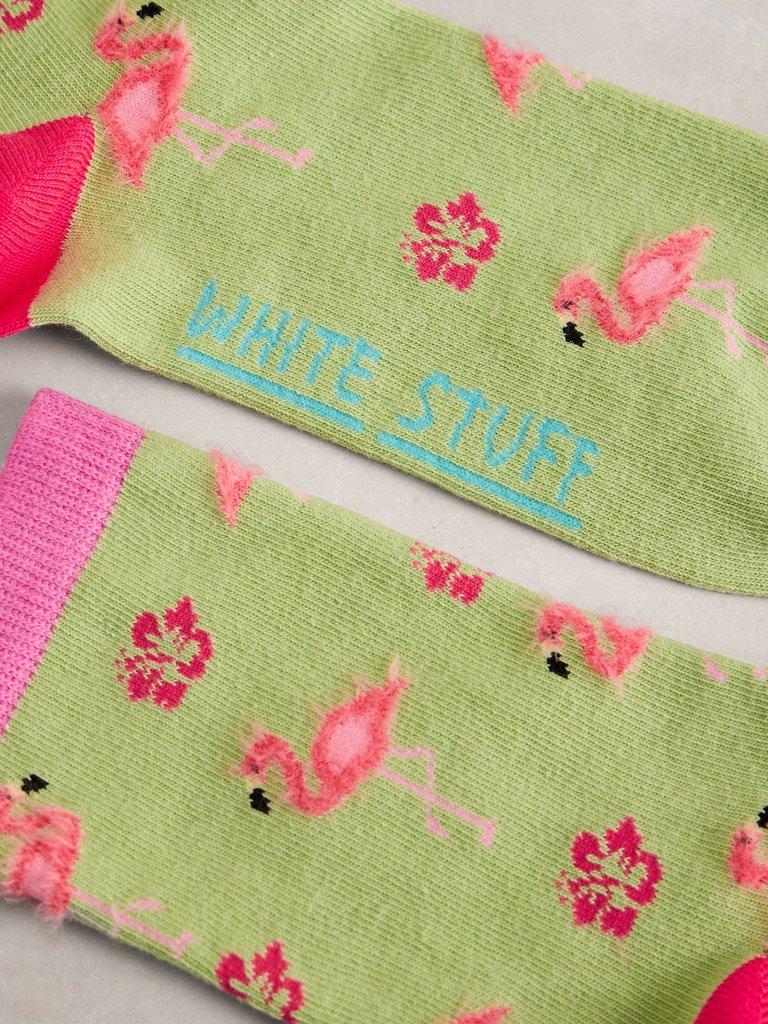 Fluffy Flamingo Ankle Socks in GREEN MLT - FLAT DETAIL