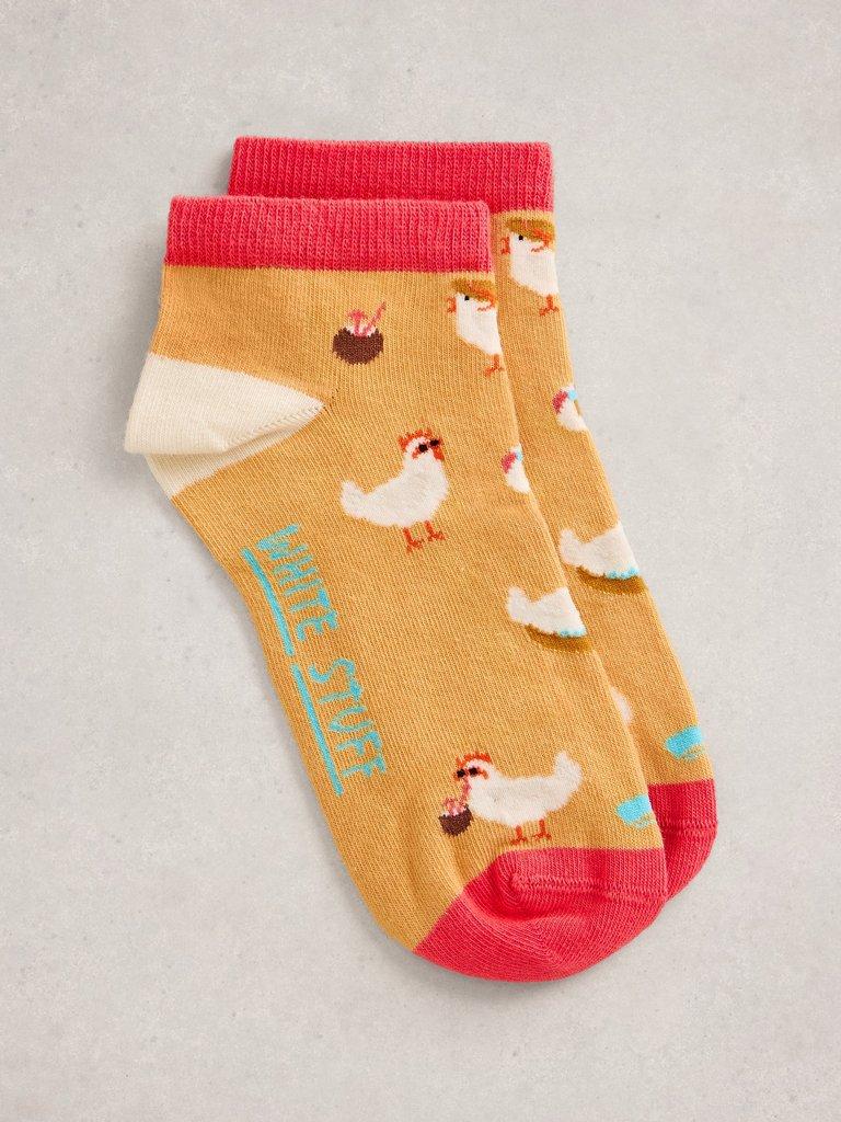 Holiday Chicken Trainer Sock in YELLOW MLT - FLAT FRONT