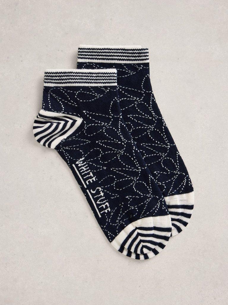 Linear Floral Trainer Sock in DARK NAVY - FLAT FRONT