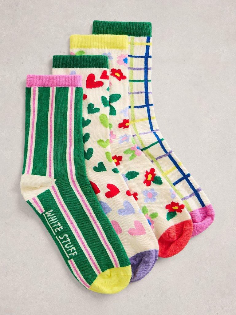 4PK Bright Pattern Ankle Socks in GREEN MLT - FLAT FRONT