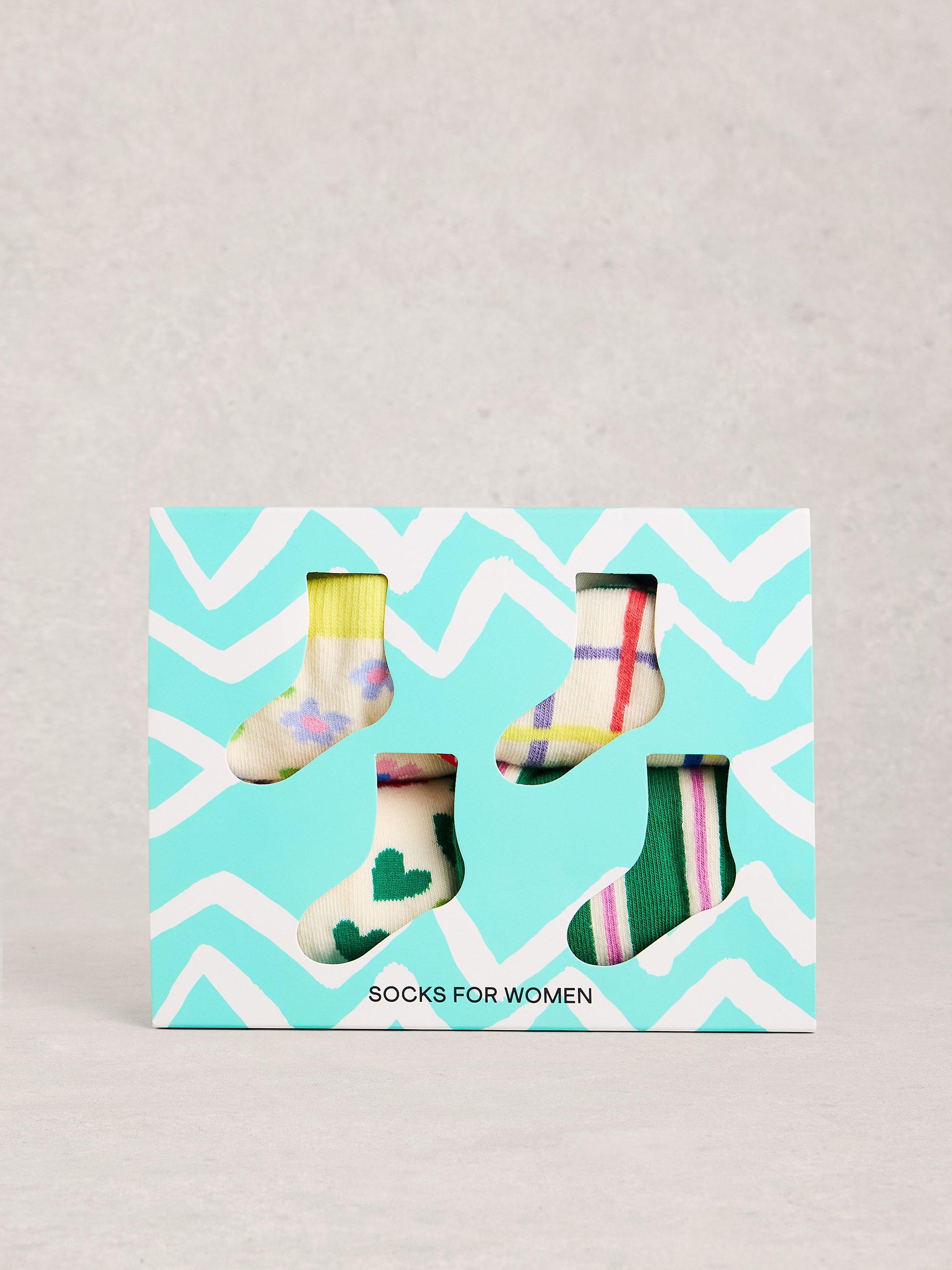 4PK Bright Pattern Ankle Socks