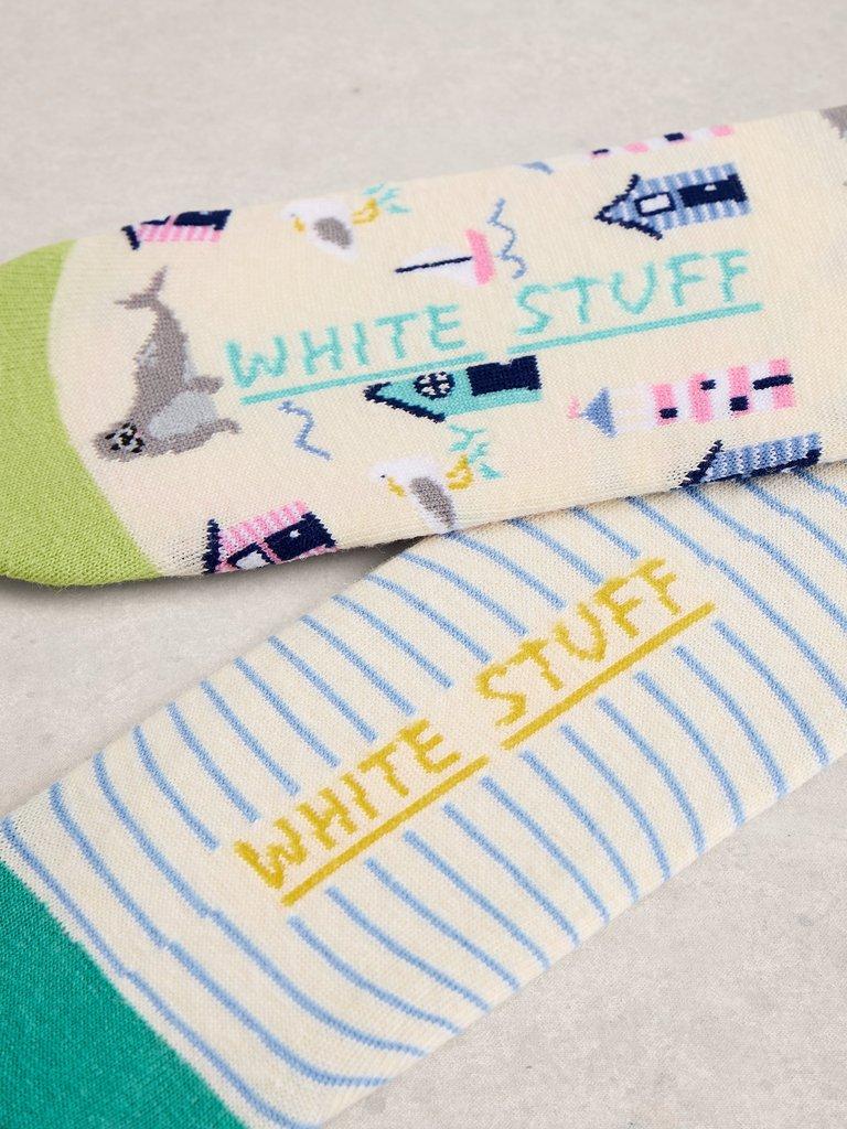 2PK Beach Seal No Show Socks in NAT MLT - FLAT DETAIL