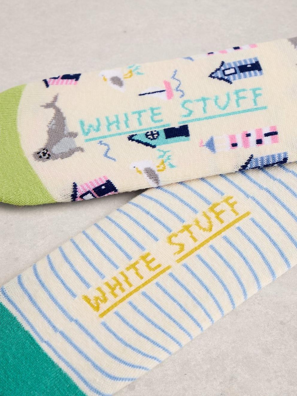 2PK Beach Seal No Show Socks in NAT MLT - FLAT DETAIL