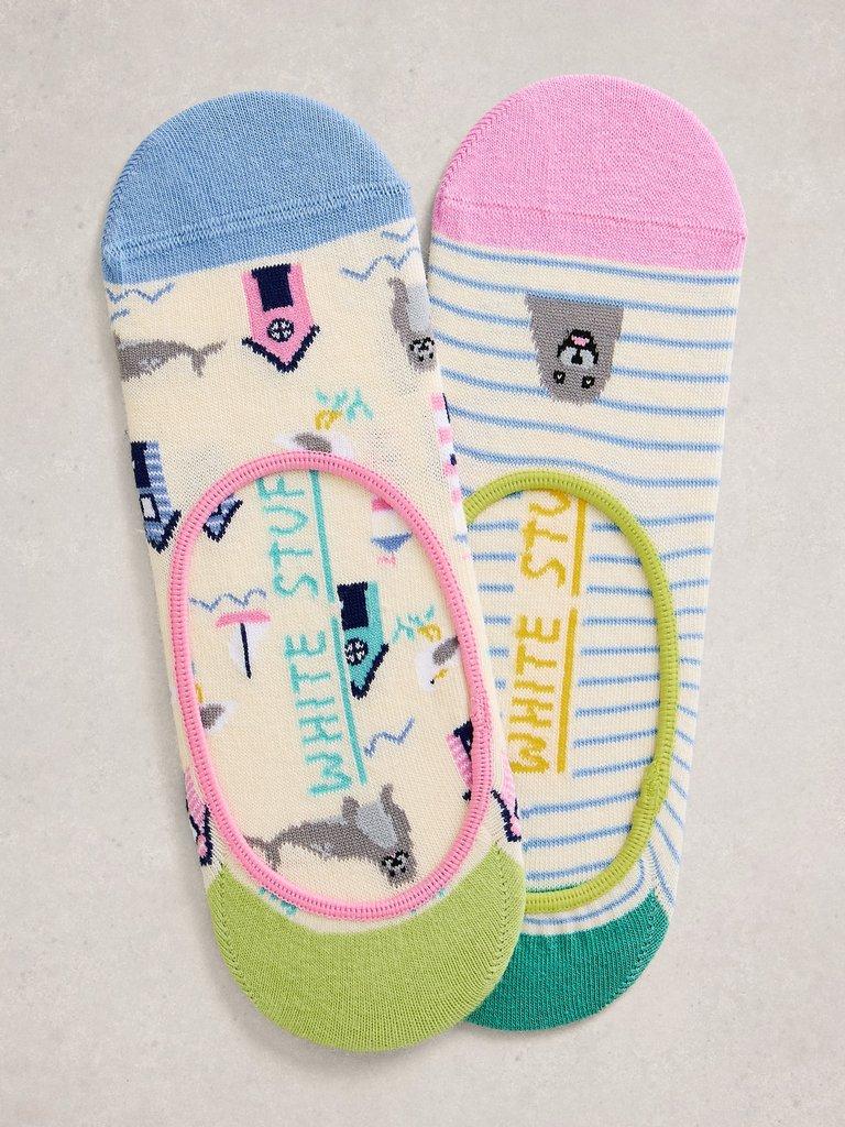 2PK Beach Seal No Show Socks in NAT MLT - FLAT FRONT