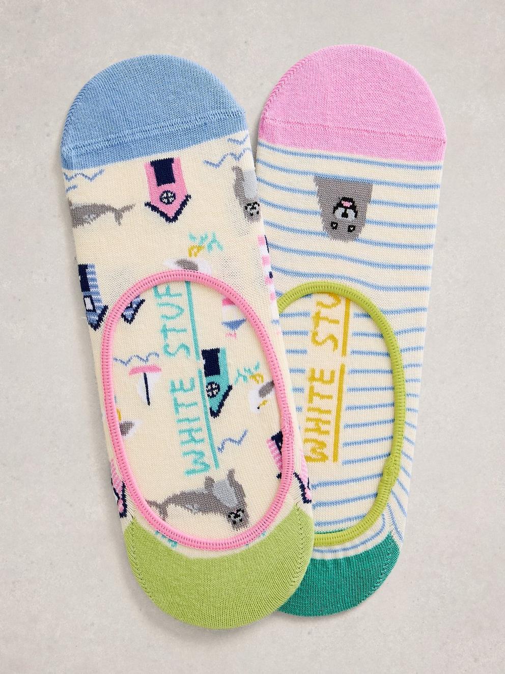 2PK Beach Seal No Show Socks in NAT MLT - FLAT FRONT