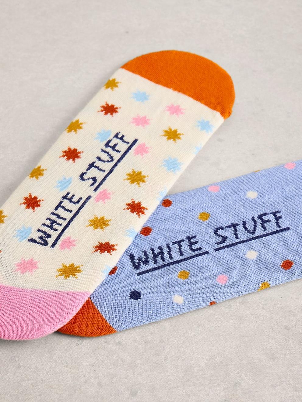 2PK Starburst No Show Socks in PINK MLT - FLAT DETAIL
