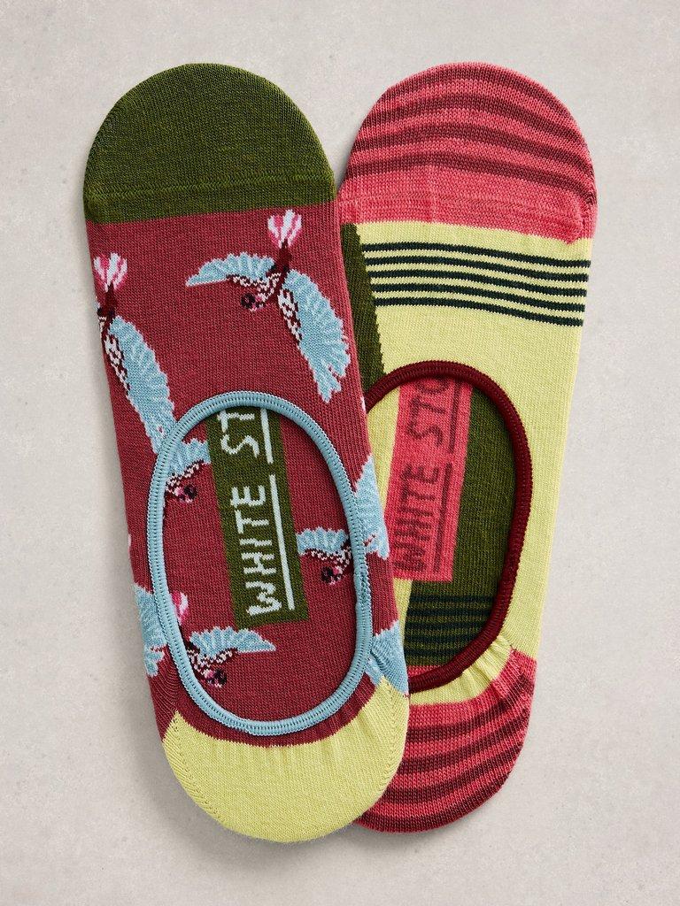 2PK Parrot No Show Socks in RED MLT - FLAT FRONT