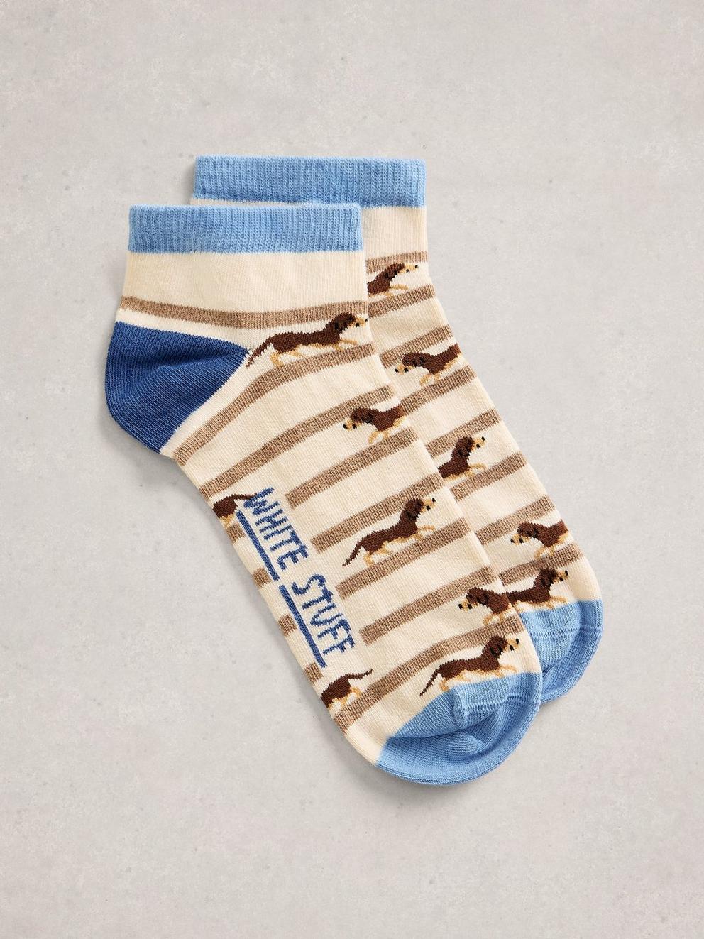 Dog Stripe Trainer Sock in NAT MLT - FLAT FRONT