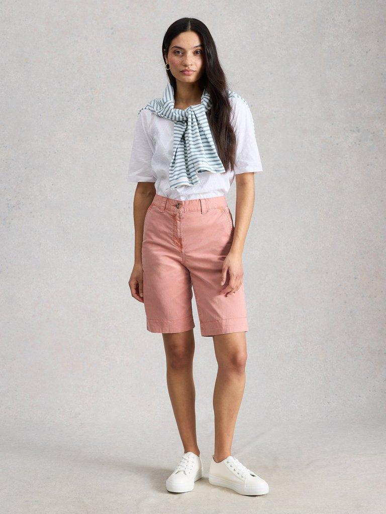 Heidi Chino Short in MID PINK - MODEL FRONT