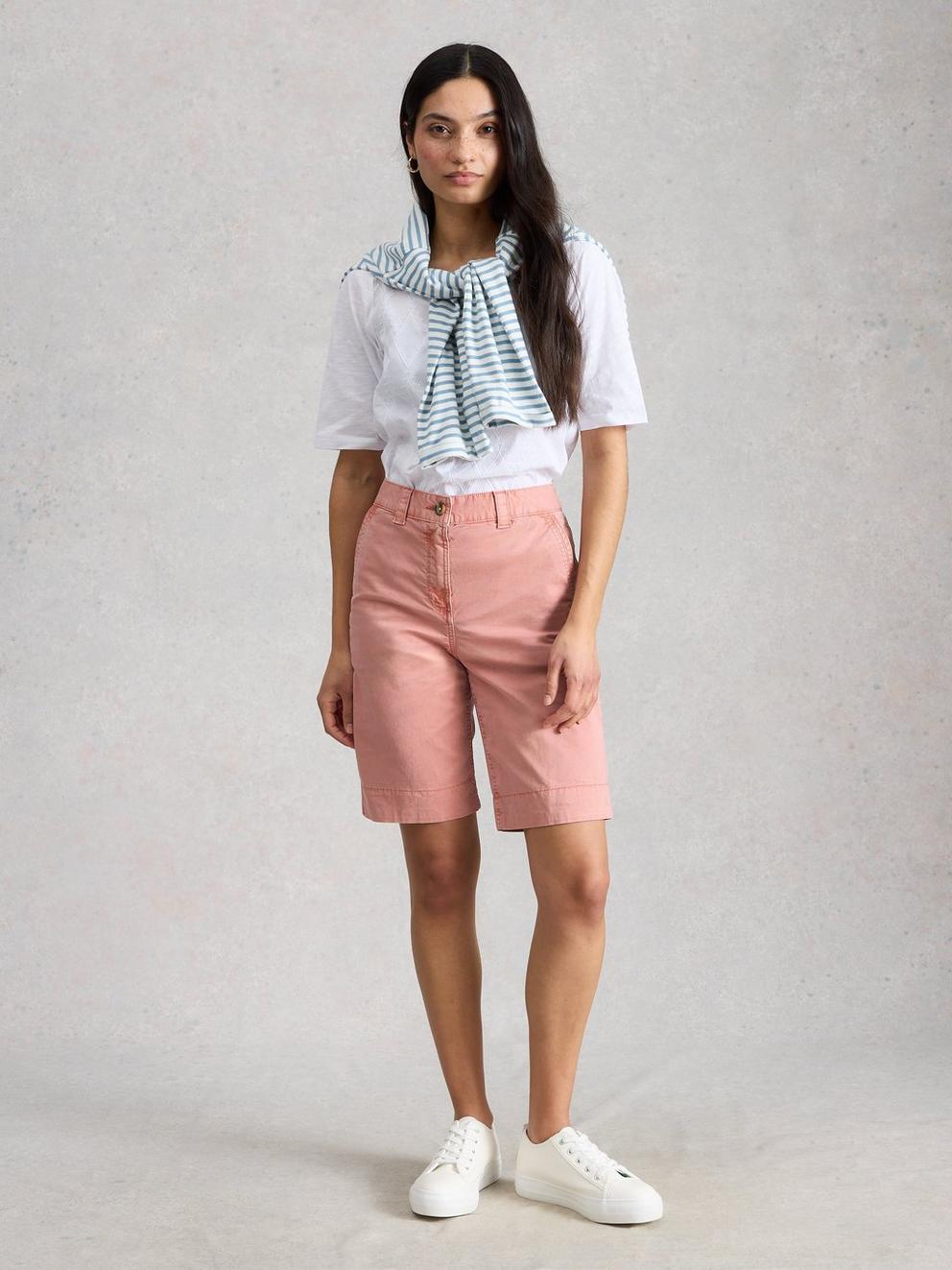 Heidi Chino Short in MID PINK - MODEL FRONT