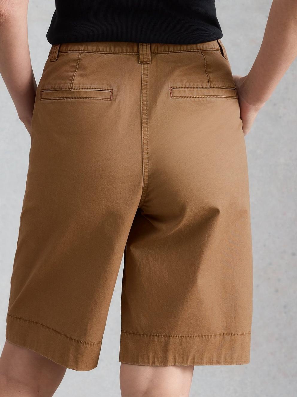 Heidi Chino Short in MID TAN - MODEL BACK