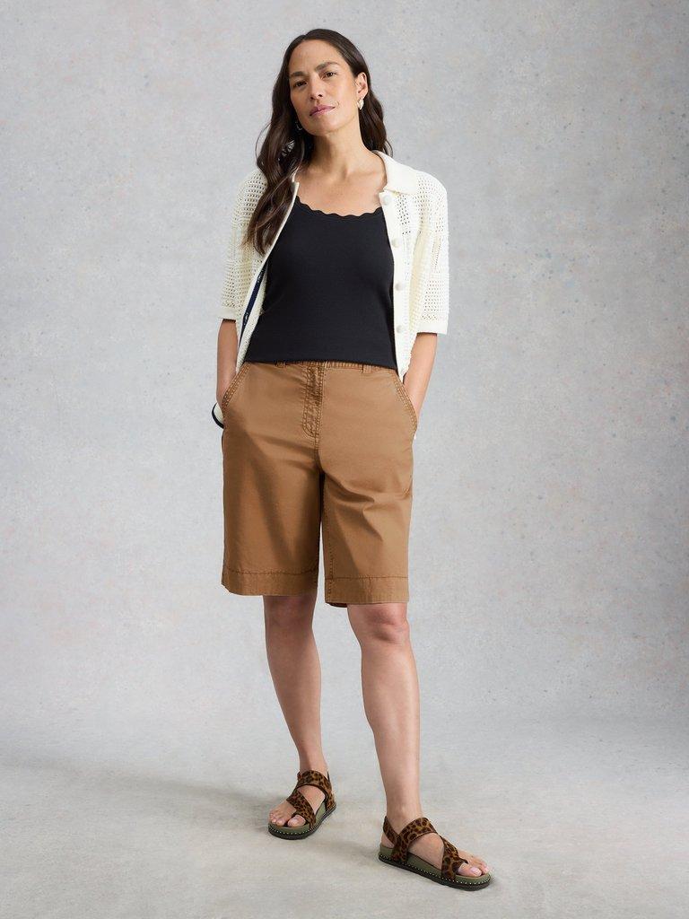 Heidi Chino Short in MID TAN - MODEL FRONT