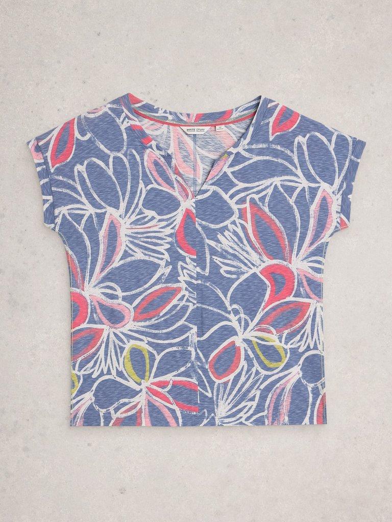 NELLY COTTON NOTCH NECK T-SHIRT in TEAL PR - FLAT FRONT