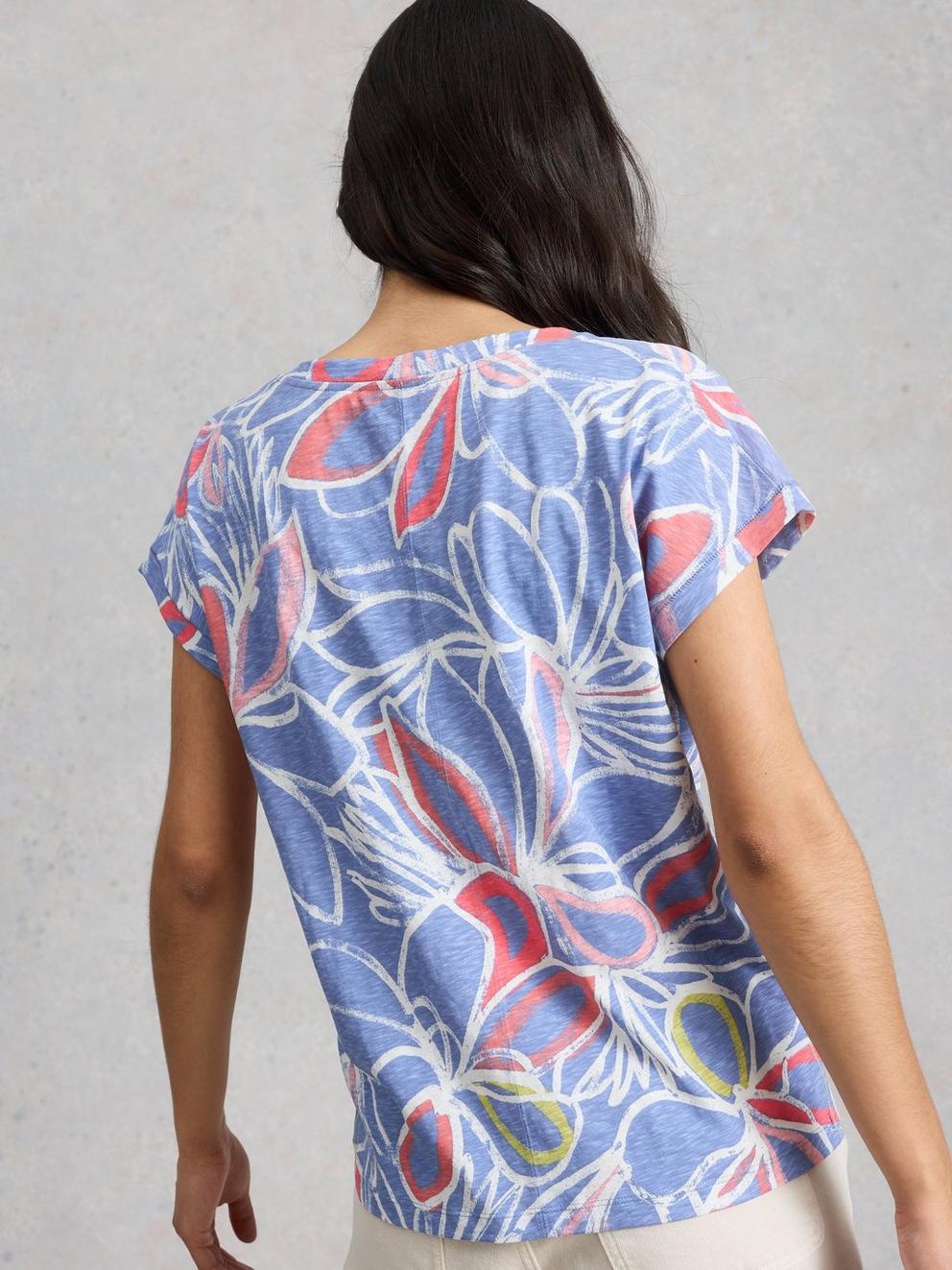 NELLY COTTON NOTCH NECK T-SHIRT in TEAL PR - MODEL BACK