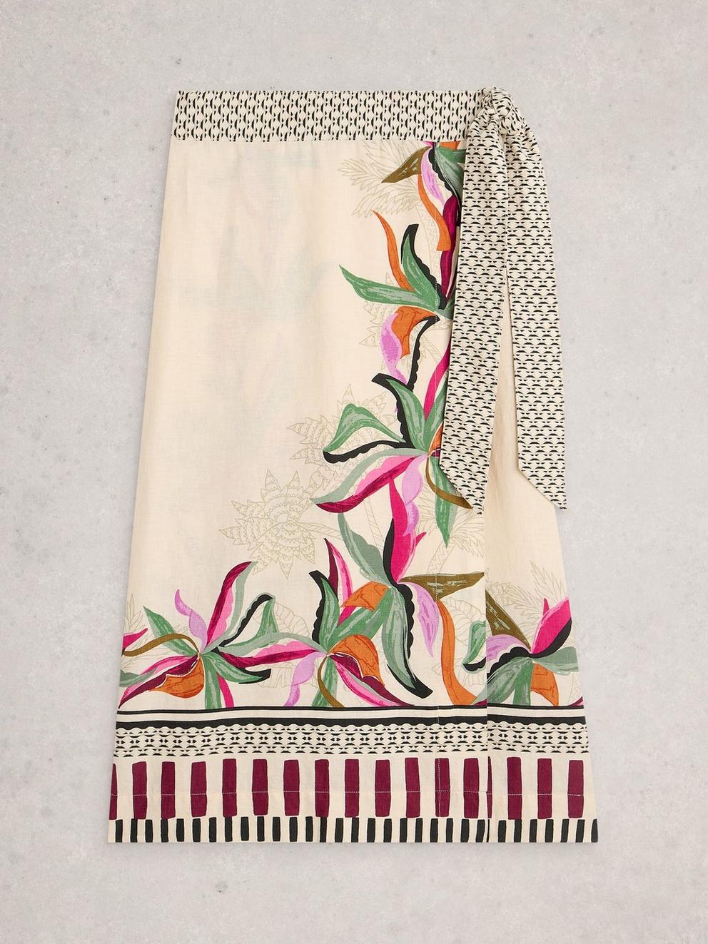 Alba Linen Blend Wrap Skirt in NAT PR - FLAT FRONT