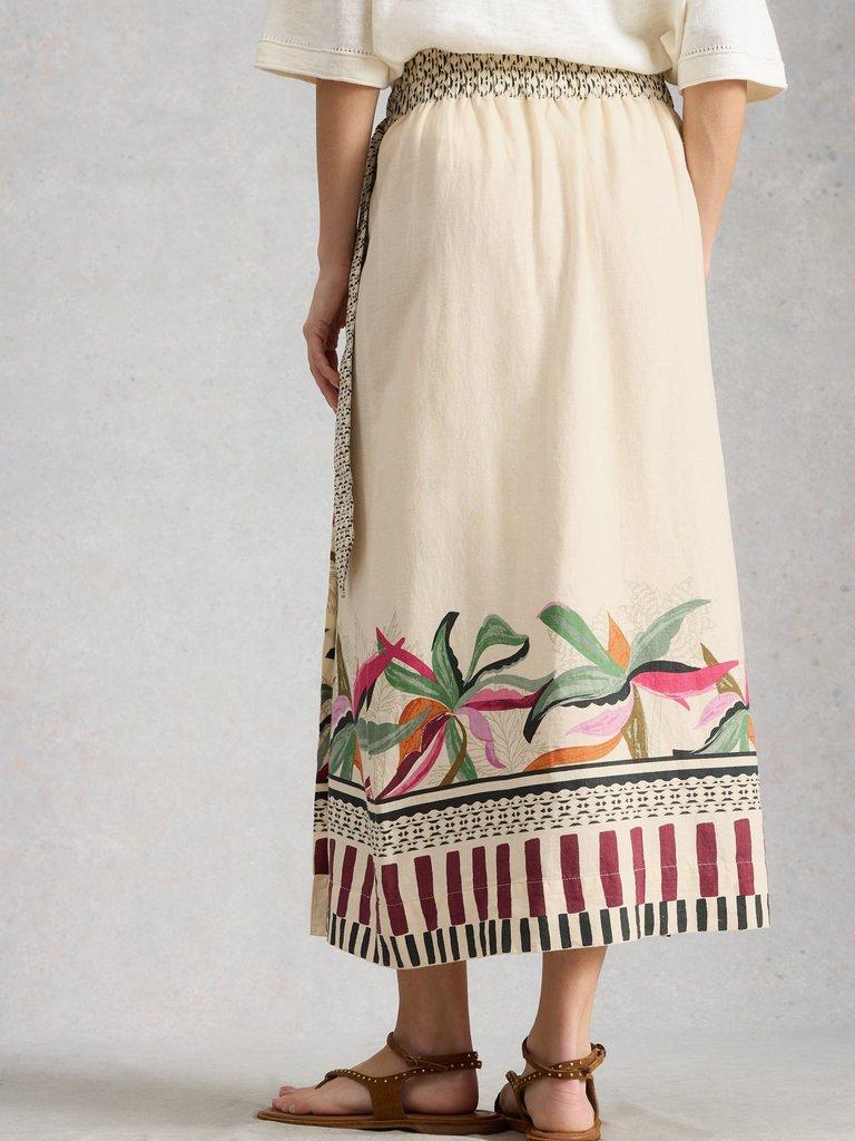 Alba Linen Blend Wrap Skirt in NAT PR - MODEL BACK