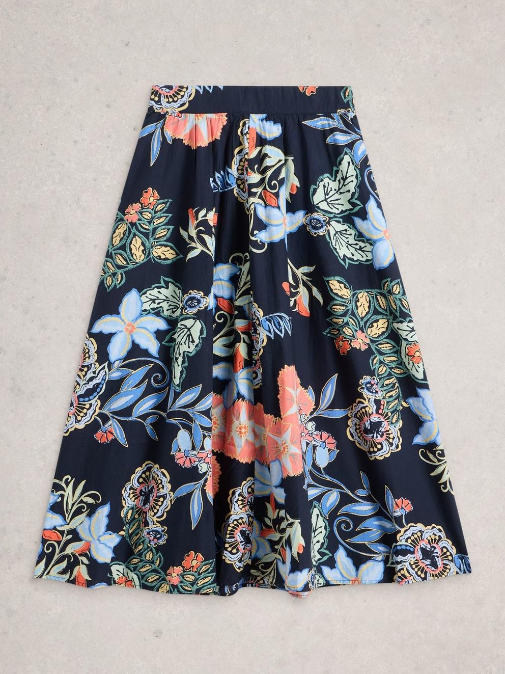 Abigail Midi Skirt Printed in NAVY PR - FLAT FRONT