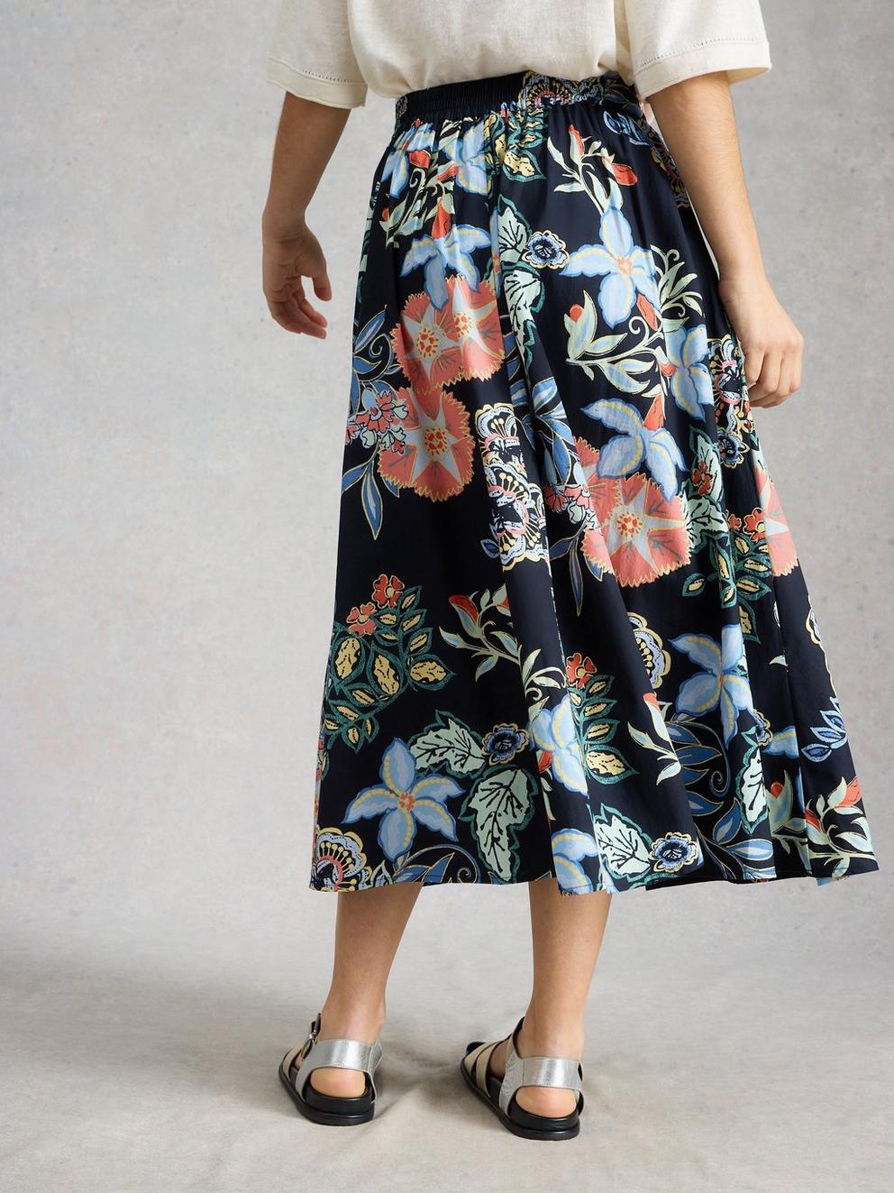 Abigail Midi Skirt Printed in NAVY PR - MODEL BACK