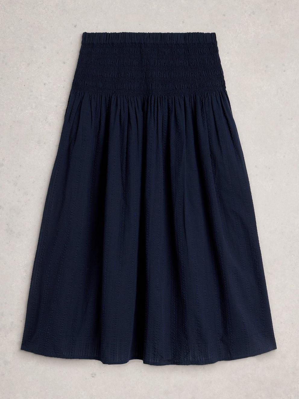 Suri Shirred Skirt in DARK NAVY - FLAT FRONT