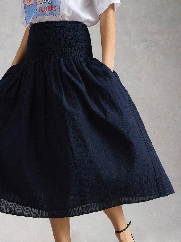 Suri Shirred Skirt in DARK NAVY - LIFESTYLE