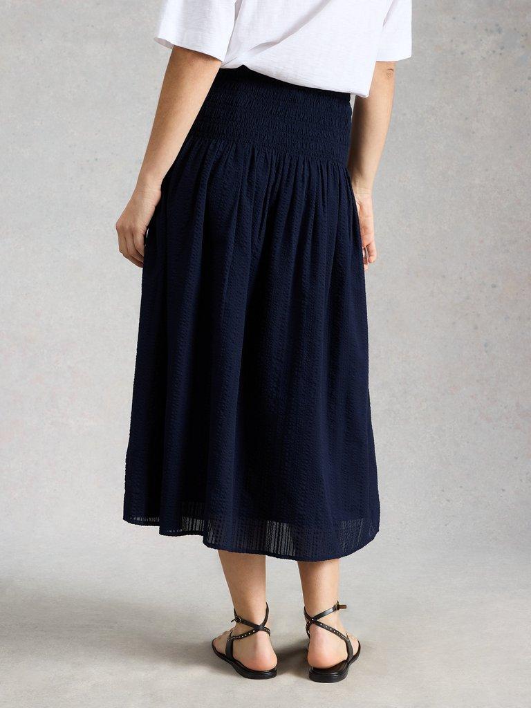 Suri Shirred Skirt in DARK NAVY - MODEL BACK